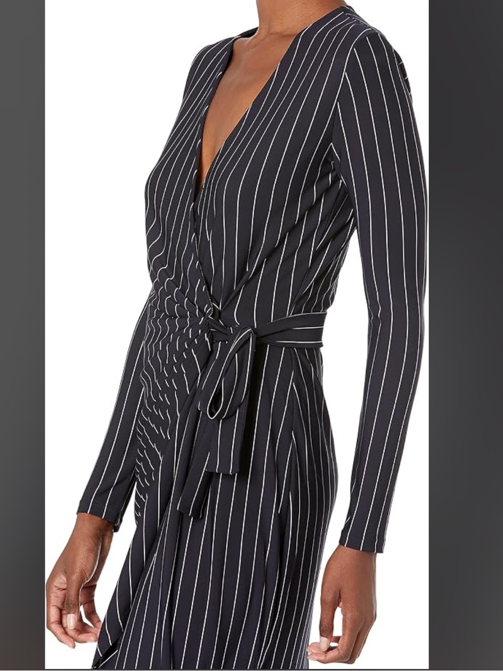 Lark & Ro Classic Navy White Striped Jersey Wrap Dress Size Large